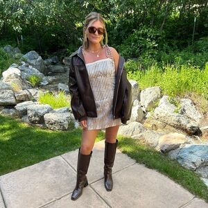 Cider Brown Gingham lace Sleeveless Dress